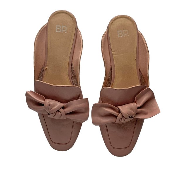 BP Nordstrom Maddy Bow Dusty Pink Leather Mules - Picture 9 of 10